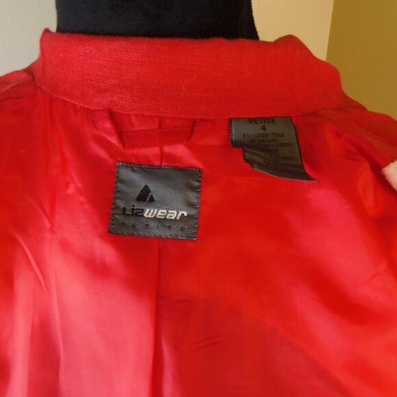 Vintage 80s Liz Wear Petite Red Linen Blend Blazer SZ 4P Office Costumer - Picture 3 of 9